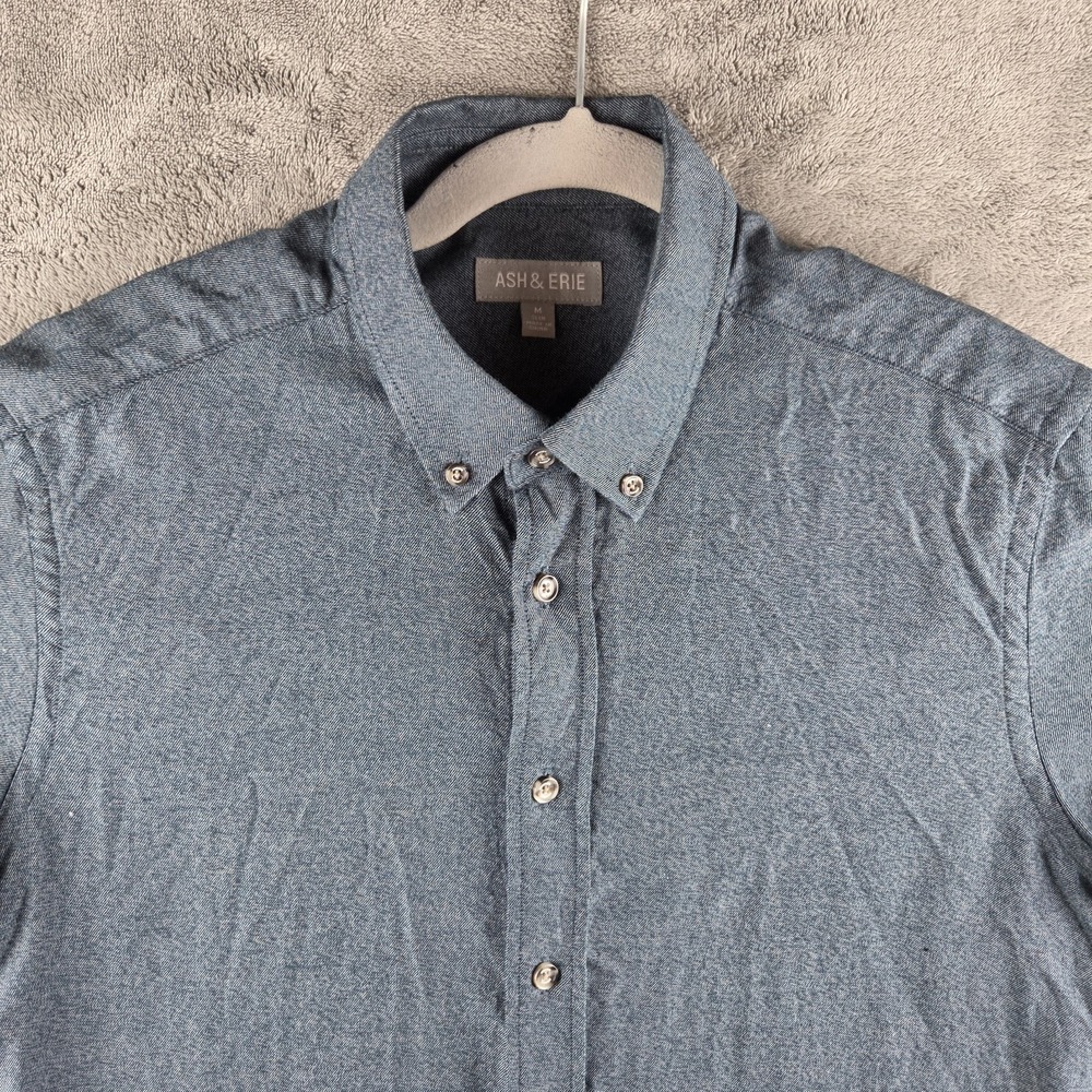 Ash & Erie Flannel Blue Button Shirt Mens Medium‎ Solid Twill Long Sleeve